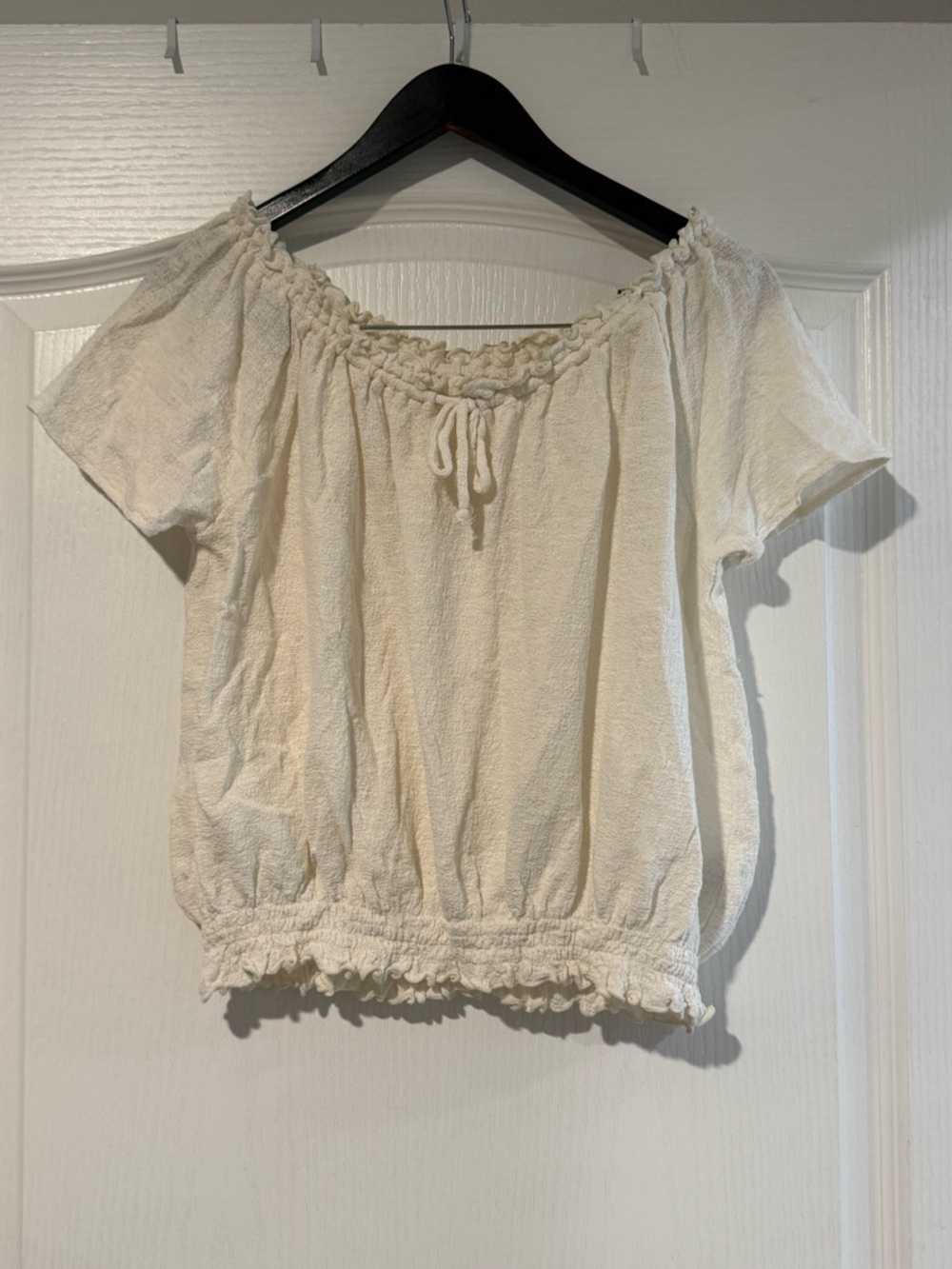 Madewell White Off Shoulder Peasant Top Smocked Crop Blouse Womens Small